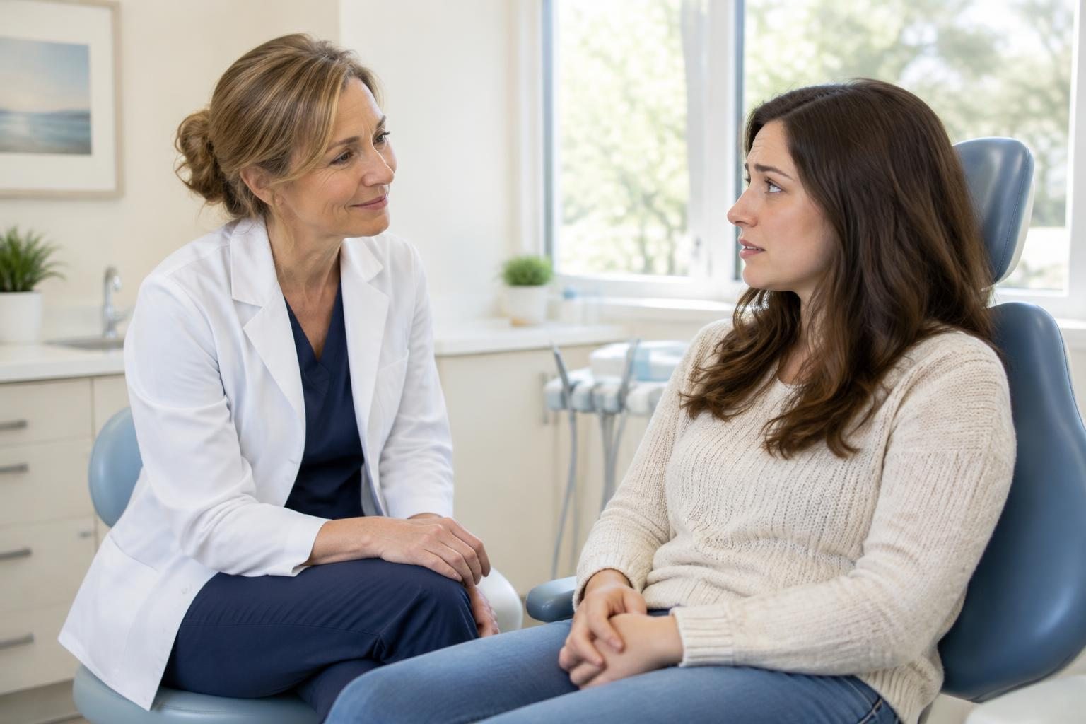 Illustrative nervous patient care dental photograph, not the YV Dental team or premises